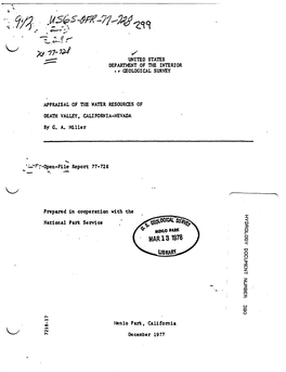 Appraisal of the Water Resources of Death Valley, California-Nevada