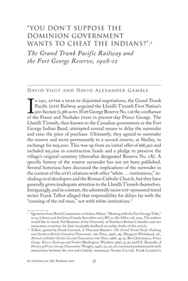 The Grand Trunk Pacific Railway and the Fort George Reserve, 1908-12