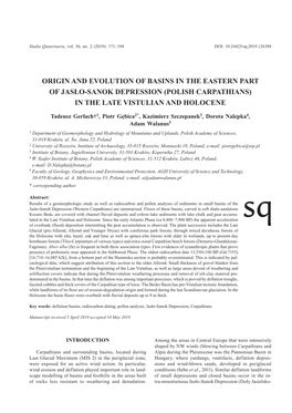 Origin and Evolution of Basins in the Eastern Part of Jasło-Sanok Depression (Polish Carpathians) in the Late Vistulian and Holocene