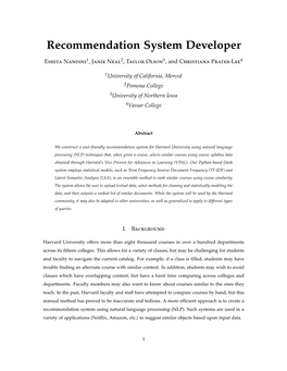 Recommendation System Developer