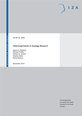 Field Experiments in Strategy Research IZA DP No