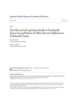 First Record of Leptodora Kindti in Dardanelle Reservoir and Status of Other Recent Additions to Dardanelle Fauna John D