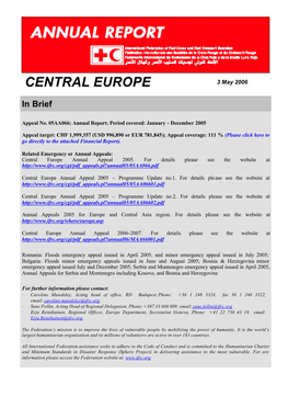 IFRC-Central Europe Annual Appeal 2005 (Appeal No.05AA066