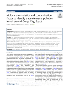 Multivariate Statistics and Contamination Factor to Identify Trace Elements Pollution in Soil Around Gerga City, Egypt Ibrahim Said, Salman A