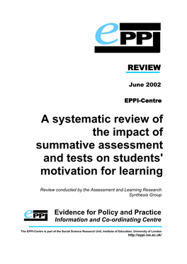 A Systematic Review of the Impact of Summative Assessment and Tests on Students' Motivation for Learning