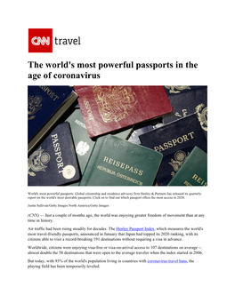 The World's Most Powerful Passports in the Age of Coronavirus