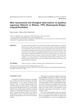 New Taxonomical and Biological Observations on Jujubinus Seguenzae Ghisotti Et Melone, 1975 (Gastropoda Vetigas- Tropoda Trochidae)
