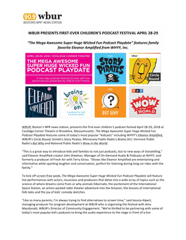 Wbur Presents First-Ever Children's Podcast Festival