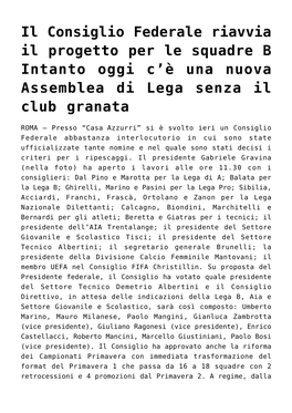 Il Consiglio Federale Riavvia Il Progetto Per Le Squadre B Intanto Oggi C’È Una Nuova Assemblea Di Lega Senza Il Club Granata