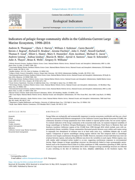 Indicators of Pelagic Forage Community Shifts in the California Current Large T Marine Ecosystem, 1998–2016 ⁎ Andrew R