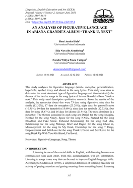 An Analysis of Figurative Language in Ariana Grande's Album “Thank U, Next”