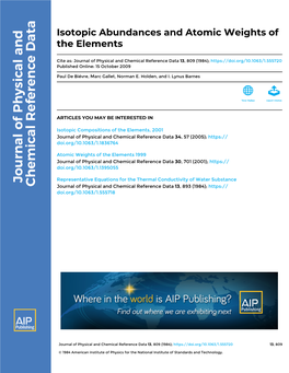 Isotopic Abundances and Atomic Weights of the Elements