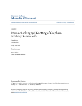 Intrinsic Linking and Knotting of Graphs in Arbitrary 3–Manifolds Erica Flapan Pomona College