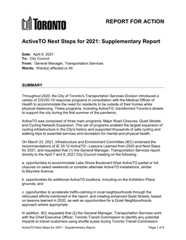 Activeto Next Steps for 2021: Supplementary Report