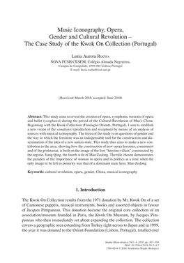 Music Iconography, Opera, Gender and Cultural Revolution – the Case Study of the Kwok on Collection (Portugal)