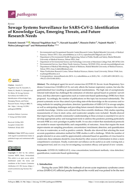 Sewage Systems Surveillance for SARS-Cov-2: Identiﬁcation of Knowledge Gaps, Emerging Threats, and Future Research Needs