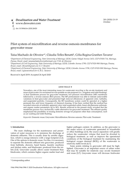 Pilot System of Microfiltration and Reverse Osmosis Membranes for Greywater Reuse