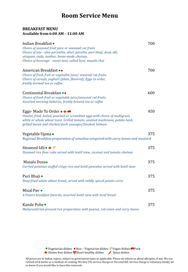 Room Service Menu | Hyatt Regency Pune