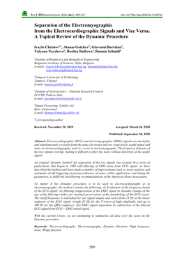 Separation of the Electromyographic from the Electrocardiographic Signals and Vice Versa. a Topical Review of the Dynamic Procedure