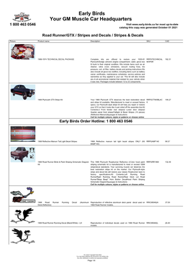 Download Roadrunner/GTX Stripes & Decals Catalog