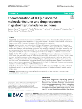 Characterization of Tgfβ-Associated Molecular Features and Drug