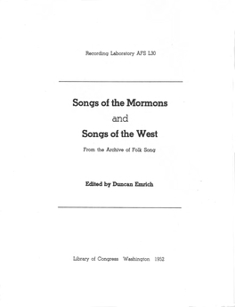 Songs of the Mormons and Songs of the West AFS L 30