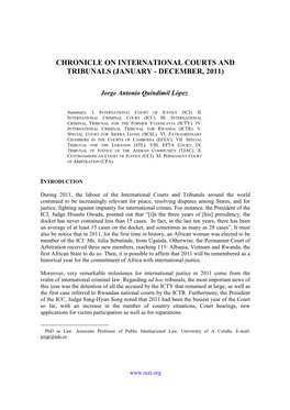 Chronicle on International Courts and Tribunals (January - December, 2011)