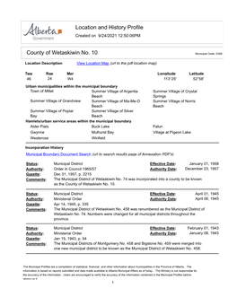 Location and History Profile County of Wetaskiwin No. 10