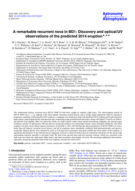 A Remarkable Recurrent Nova in M31: Discovery and Optical/UV Observations of the Predicted 2014 Eruption?,??