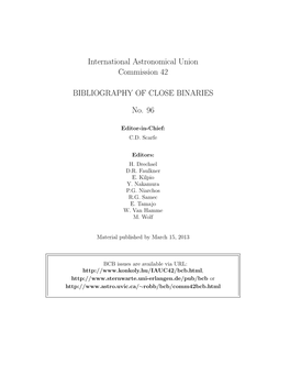 International Astronomical Union Commission 42 BIBLIOGRAPHY of CLOSE BINARIES No. 96