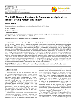 The 2020 General Elections in Ghana: an Analysis of the Issues, Voting Pattern and Impact