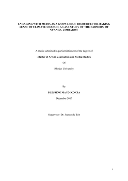 I ENGAGING with MEDIA AS a KNOWLEDGE RESOURCE for MAKING SENSE of CLIMATE CHANGE: a CASE STUDY of the FARMERS of NYANGA, ZIMBAB