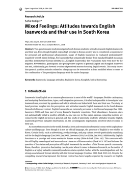 Attitudes Towards English Loanwords and Their Use in South Korea