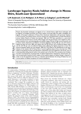 Landscape Legacies: Koala Habitat Change in Noosa Shire, South-East Queensland L.M