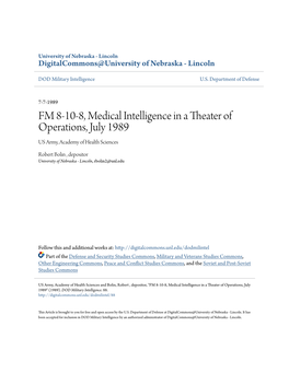 FM 8-10-8, Medical Intelligence in a Theater of Operations, July 1989 US Army, Academy of Health Sciences