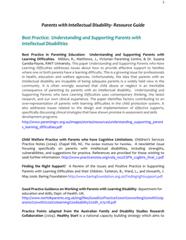 Parents with Intellectual Disability- Resource Guide Best Practice