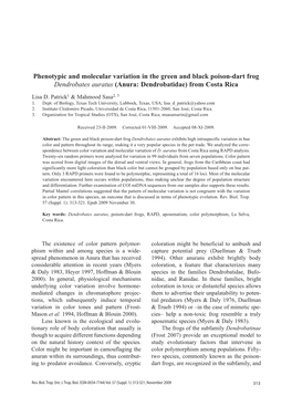 Phenotypic and Molecular Variation in the Green and Black Poison-Dart Frog Dendrobates Auratus (Anura: Dendrobatidae) from Costa Rica