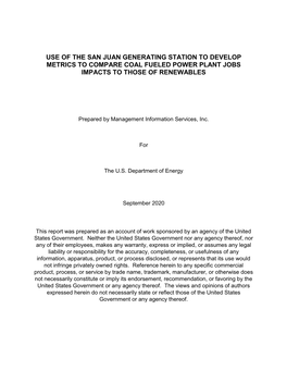 San Juan Generating Station to Develop Metrics to Compare Coal Fueled Power Plant Jobs Impacts to Those of Renewables