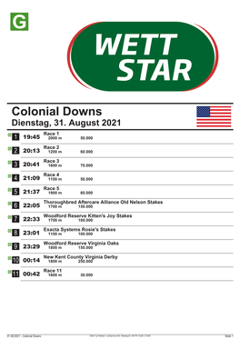 Colonial Downs Dienstag, 31