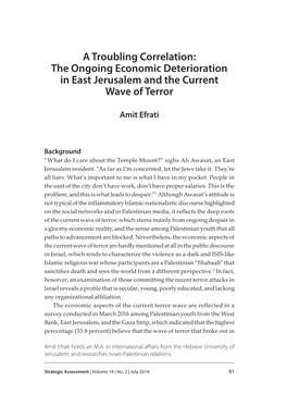 The Ongoing Economic Deterioration in East Jerusalem and the Current Wave of Terror