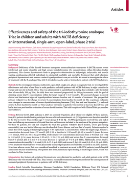 Effectiveness and Safety of the Tri-Iodothyronine Analogue Triac in Children and Adults with MCT8 Deficiency: an International, Single-Arm, Open-Label, Phase 2 Trial