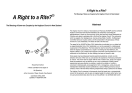 A Right to a Rite? the Blessing of Same-Sex Couples by the Anglican Church in New Zealand a Right to a Rite?®