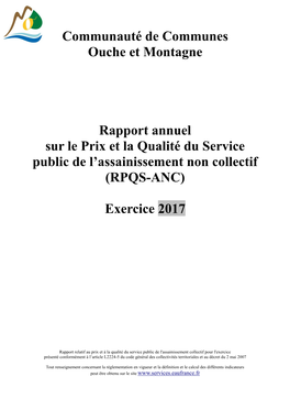 Rapport Annuel Sur Le Prix Et La Qualité Du Service Public De L’Assainissement Non Collectif (RPQS-ANC)