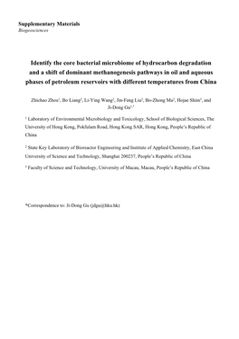 Identify the Core Bacterial Microbiome of Hydrocarbon Degradation and A