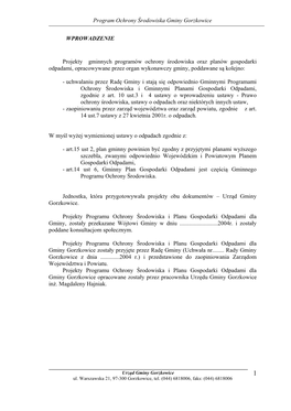 Program Ochrony Środowiska Gminy Gorzkowice