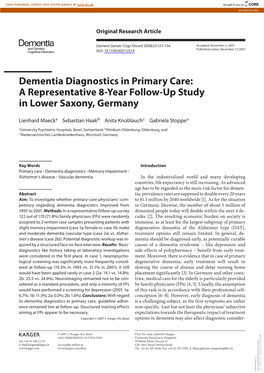 Dementia Diagnostics in Primary Care: a Representative 8-Year Follow-Up Study in Lower Saxony, Germany