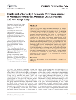 JOURNAL of NEMATOLOGY First Report of Carrot Cyst