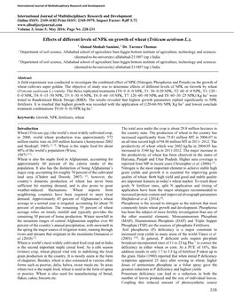 228 Effects of Different Levels of NPK on Growth of Wheat