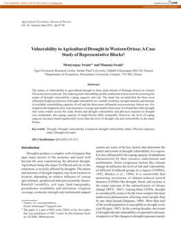 Vulnerability to Agricultural Drought in Western Orissa: a Case Study of Representative Blocks§