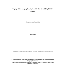 Coping with a Changing Forest Policy: Livelihoods in Mpigi District, Uganda